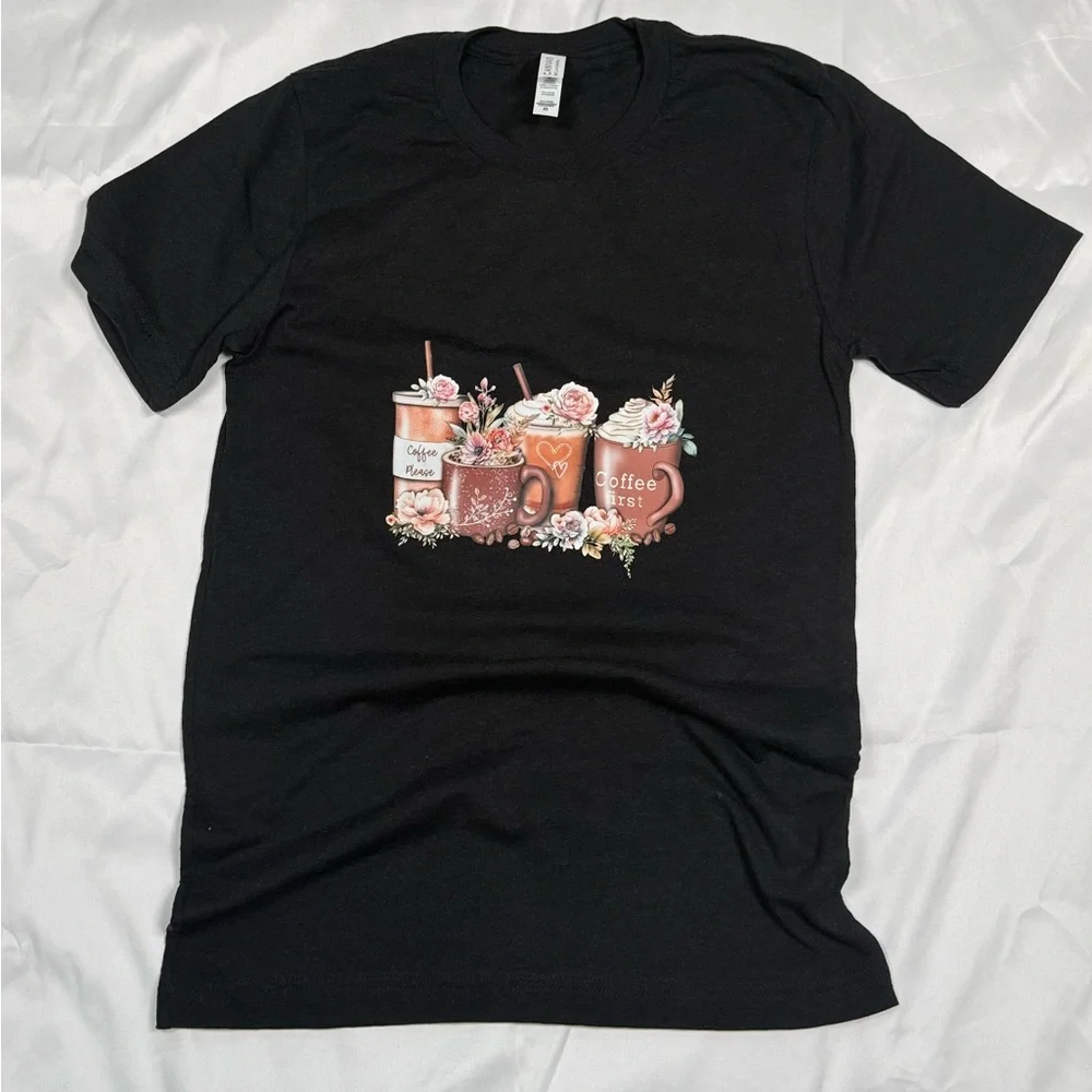 Bella Canvas Black Floral Coffee Graphic Tee - Picture 1 of 3